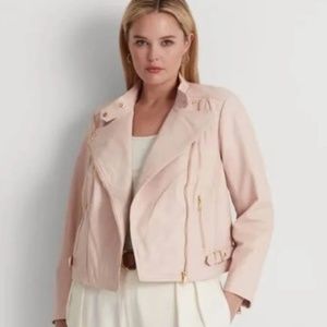 New! Ralph Lauren Lambskin Moto Leather Jacket pink Plus Size 20w $495